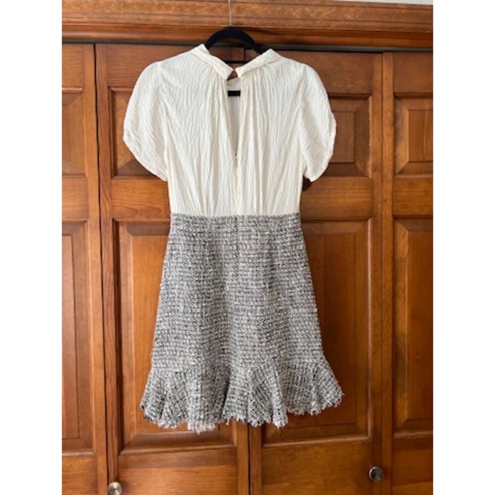 Rebecca Taylor Silk Textured Tweed Fit & Flare Dress Ivory Black Preppy Size 2 - Picture 8 of 10